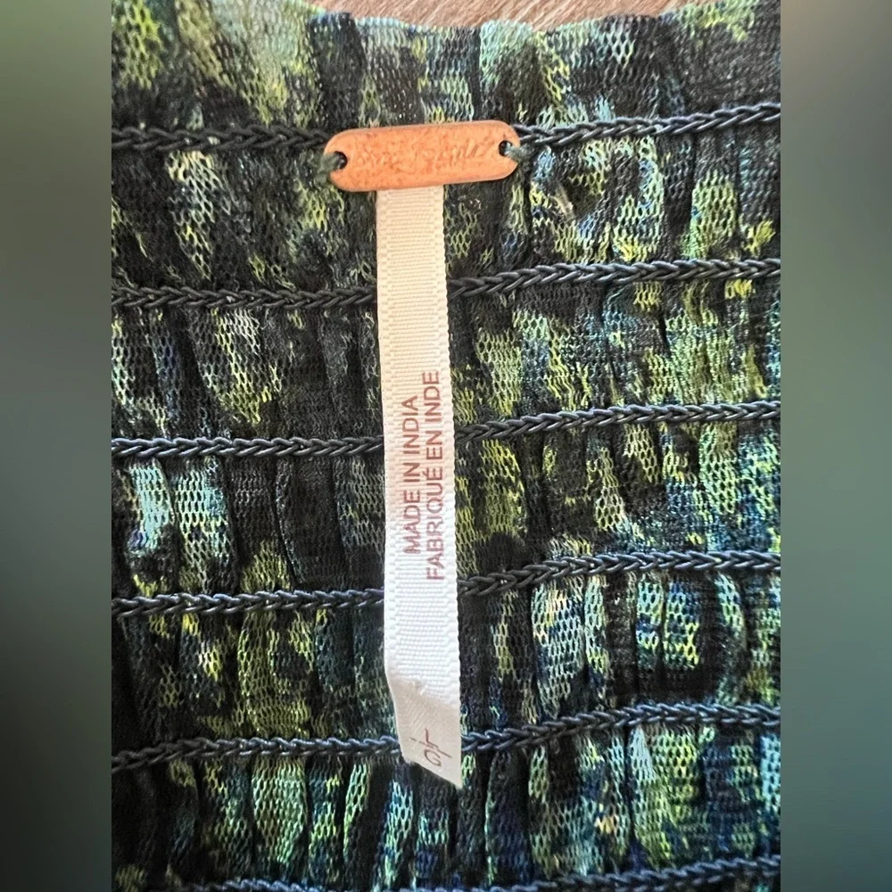 Free People Penelope Printed Smock Top in Green Size Large